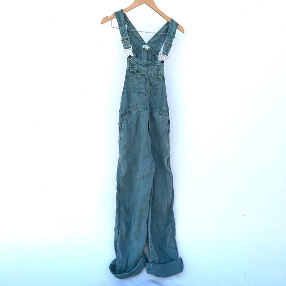Sundance Hannah Overalls Green Herringbone Linen Vintage Wash XS - Picture 2 of 9